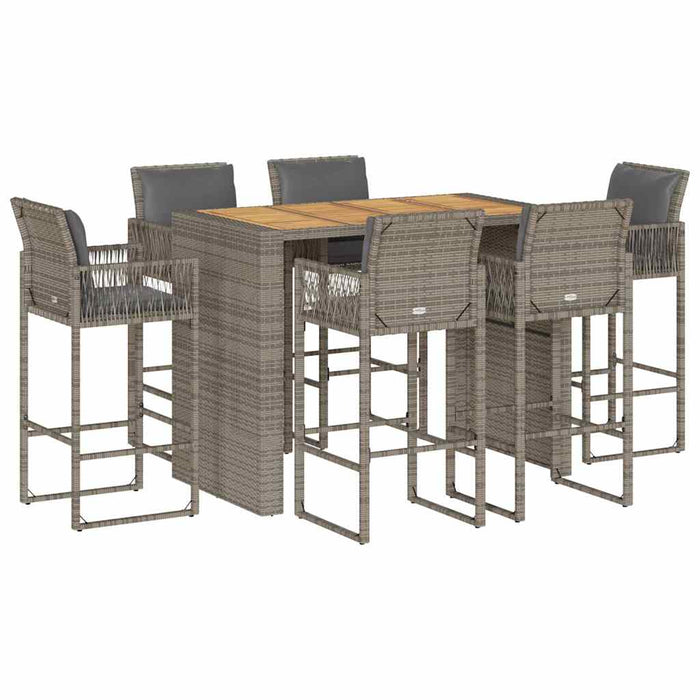 Set mobilier bar de grădină cu perne, 7 piese, gri, poliratan - WALTI WALTI