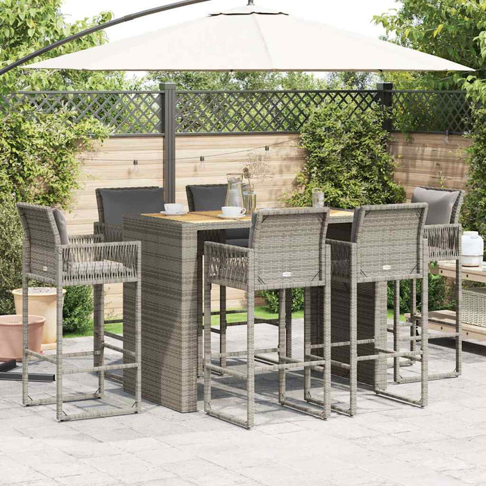 Set mobilier bar de grădină cu perne, 7 piese, gri, poliratan - WALTI WALTI