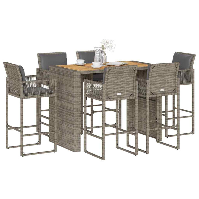 Set mobilier bar de grădină cu perne, 7 piese, gri, poliratan - WALTI WALTI
