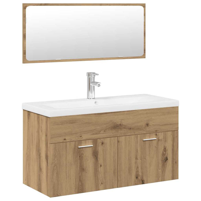 Set mobilier de baie, 3 piese, stejar artizanal, lemn prelucrat - WALTI WALTI