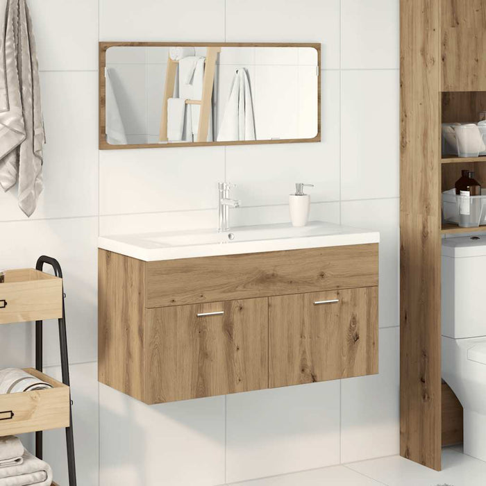 Set mobilier de baie, 3 piese, stejar artizanal, lemn prelucrat - WALTI WALTI