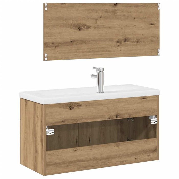 Set mobilier de baie, 3 piese, stejar artizanal, lemn prelucrat - WALTI WALTI