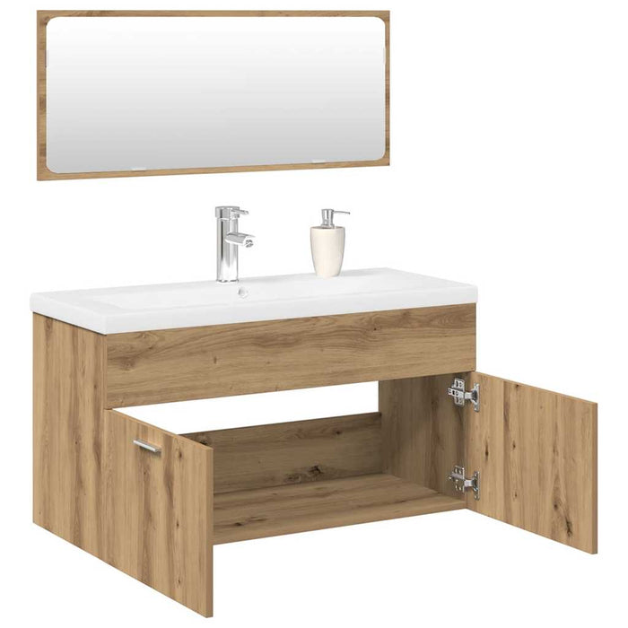 Set mobilier de baie, 3 piese, stejar artizanal, lemn prelucrat - WALTI WALTI