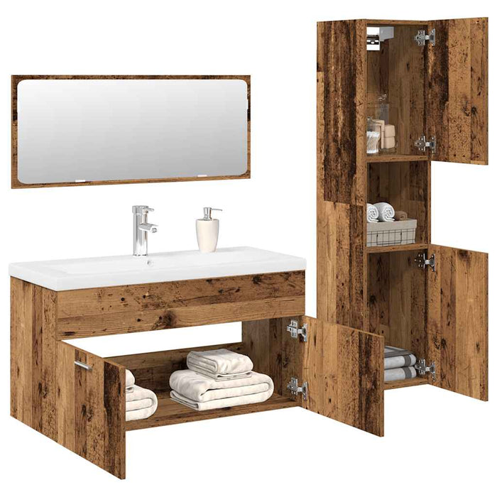 Set mobilier de baie, 4 piese, lemn vechi, lemn prelucrat - WALTI WALTI