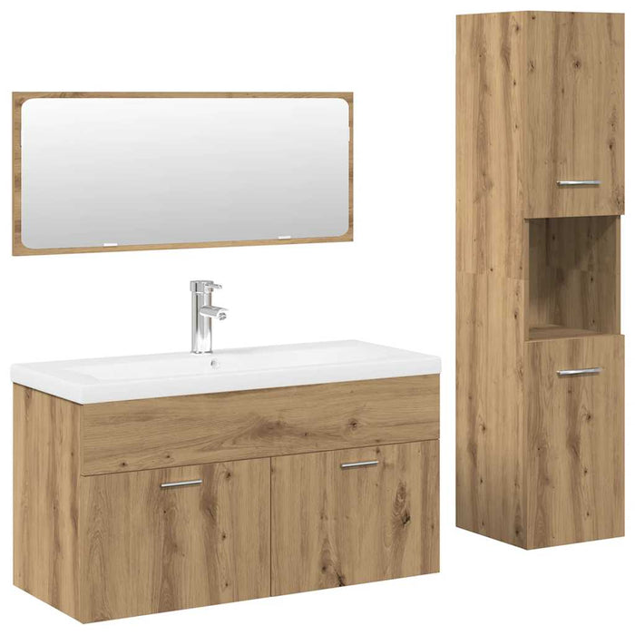 Set mobilier de baie, 4 piese, stejar artizanal, lemn prelucrat - WALTI WALTI