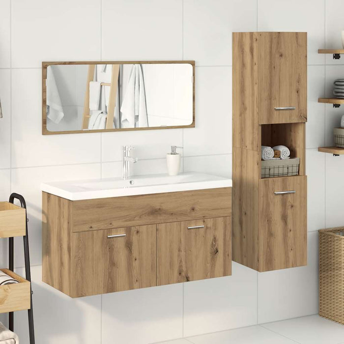 Set mobilier de baie, 4 piese, stejar artizanal, lemn prelucrat - WALTI WALTI