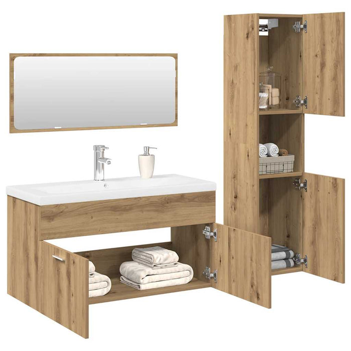 Set mobilier de baie, 4 piese, stejar artizanal, lemn prelucrat - WALTI WALTI