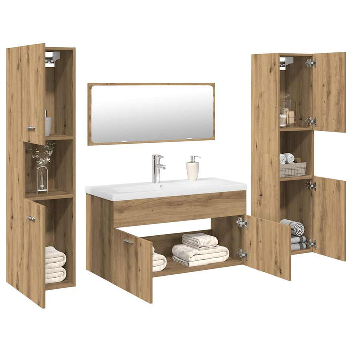 Set mobilier de baie, 5 piese, stejar artizanal, lemn prelucrat - WALTI WALTI