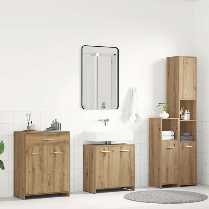 Set mobilier de baie, 4 piese, stejar artizanal, lemn prelucrat - WALTI WALTI