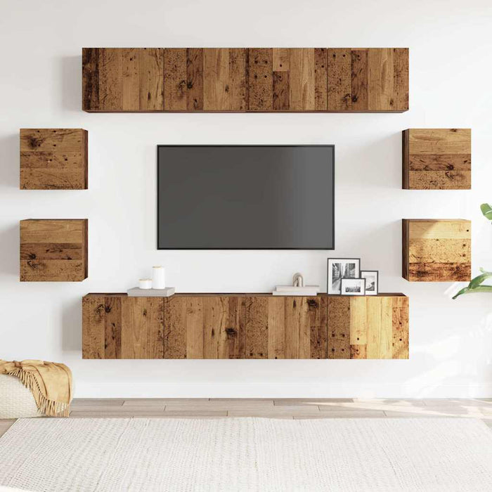 Set dulap TV 8 piese montat pe perete lemn vechi lemn prelucrat - WALTI WALTI