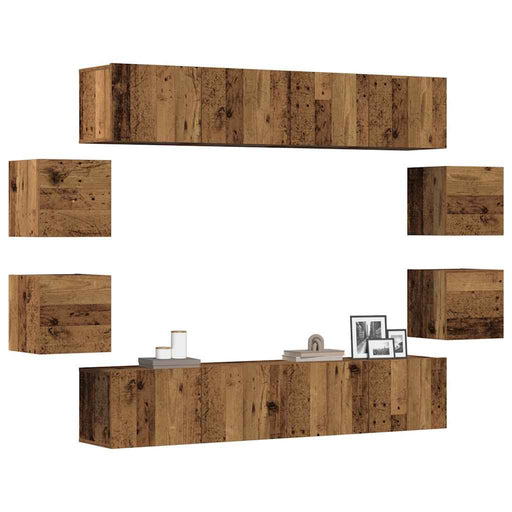 Set dulap TV 8 piese montat pe perete lemn vechi lemn prelucrat - WALTI WALTI