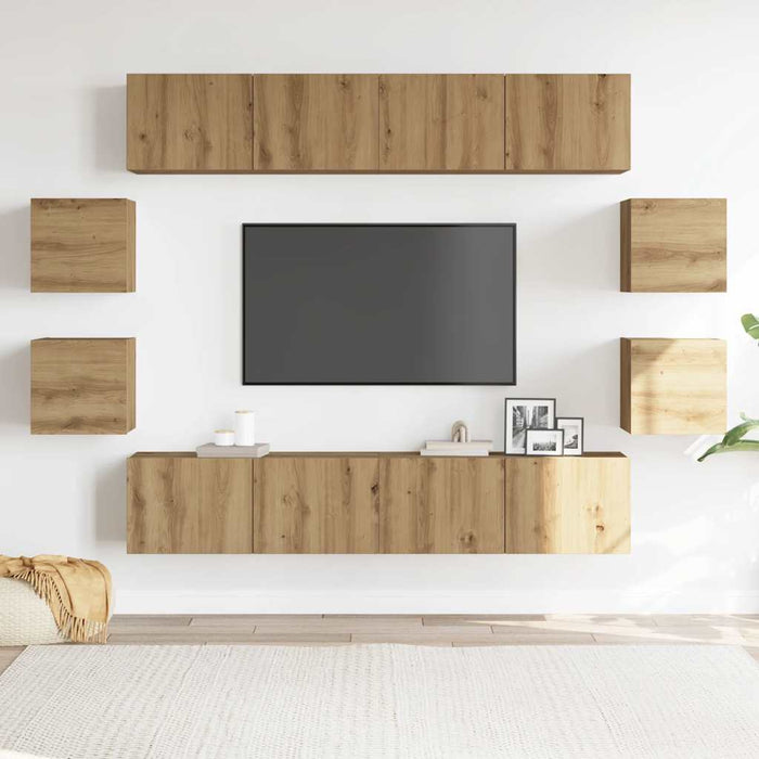 Set dulap TV 8 piese montat pe perete Stejar artizanal - WALTI WALTI