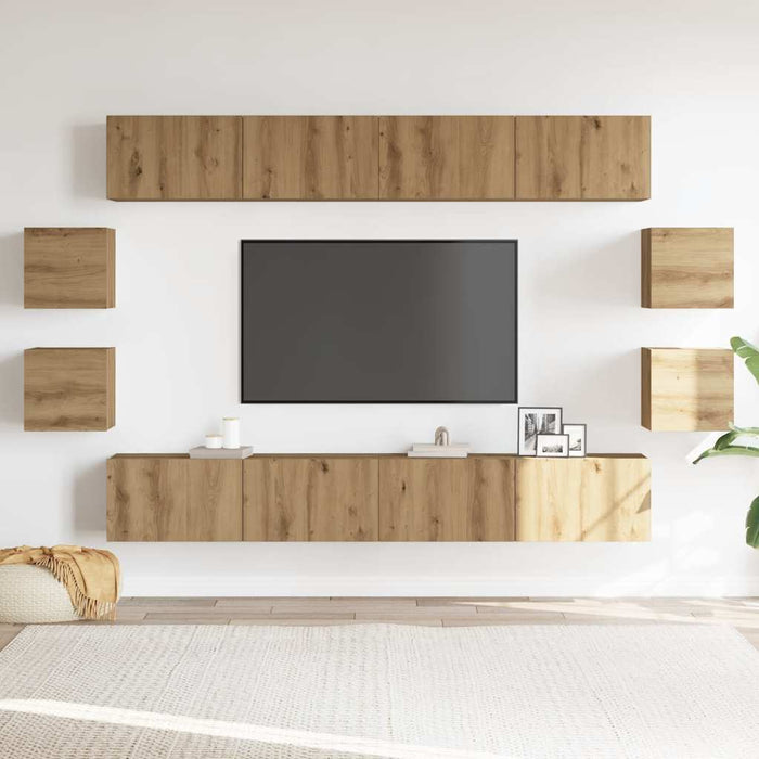 Set dulap TV 8 piese montat pe perete Stejar artizanal - WALTI WALTI