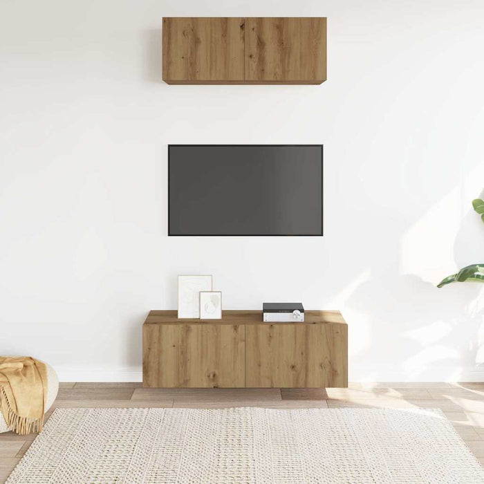 Set dulap TV 2 piese montat pe perete Stejar artizanal - WALTI WALTI