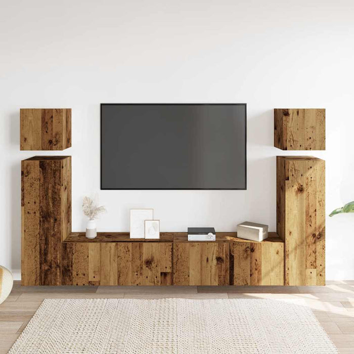 Set dulap TV 8 piese montat pe perete lemn vechi lemn prelucrat - WALTI WALTI
