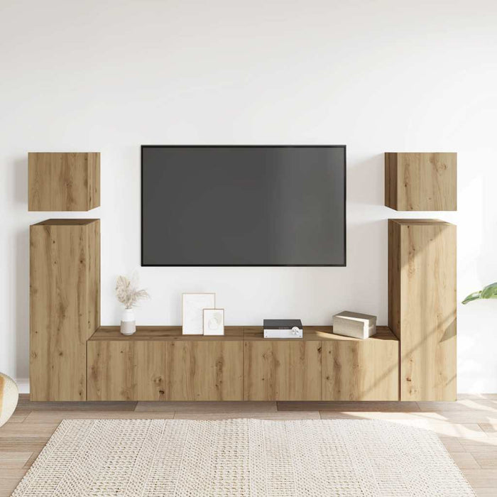 Set dulap TV 8 piese montat pe perete Stejar artizanal - WALTI WALTI
