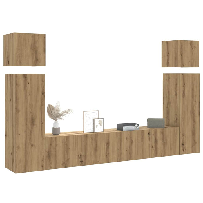 Set dulap TV 8 piese montat pe perete Stejar artizanal - WALTI WALTI