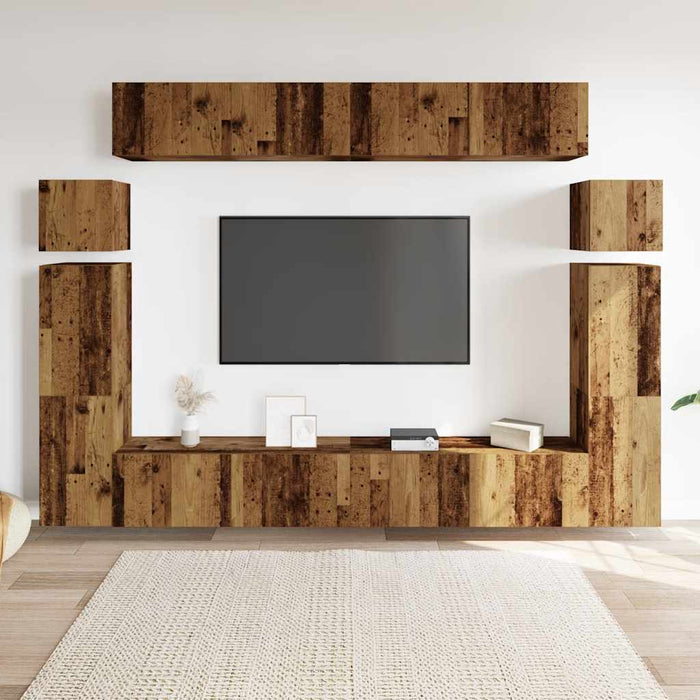 Set dulap TV 8 piese montat pe perete lemn vechi lemn prelucrat - WALTI WALTI