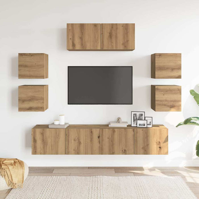 Set dulap TV 7 piese montat pe perete Stejar artizanal - WALTI WALTI
