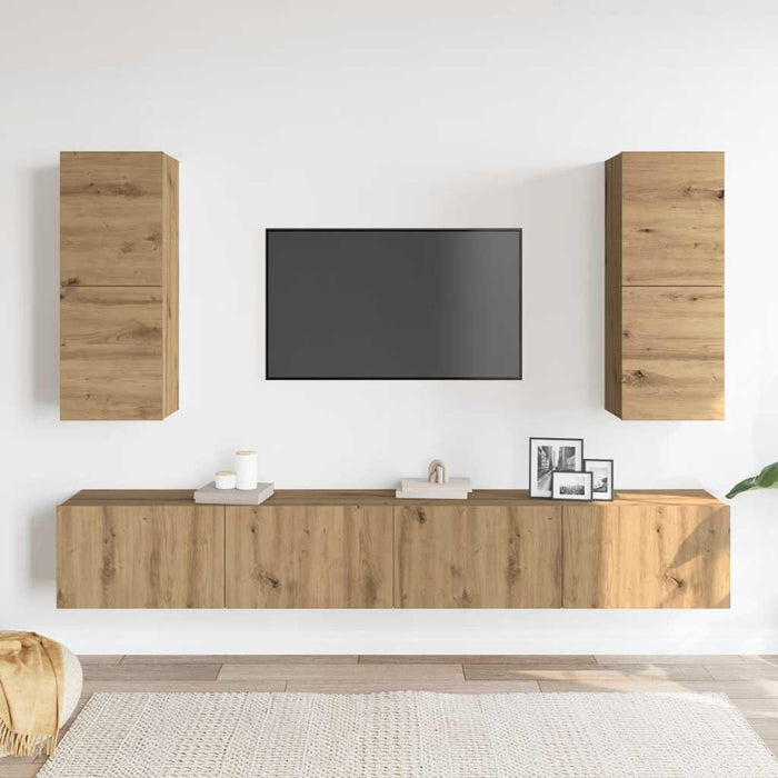 Set dulap TV 4 piese montat pe perete Stejar artizanal - WALTI WALTI