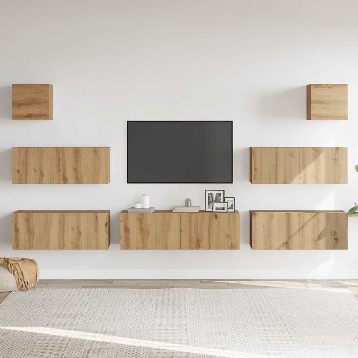 Set dulap TV 7 piese montat pe perete Stejar artizanal WALTI