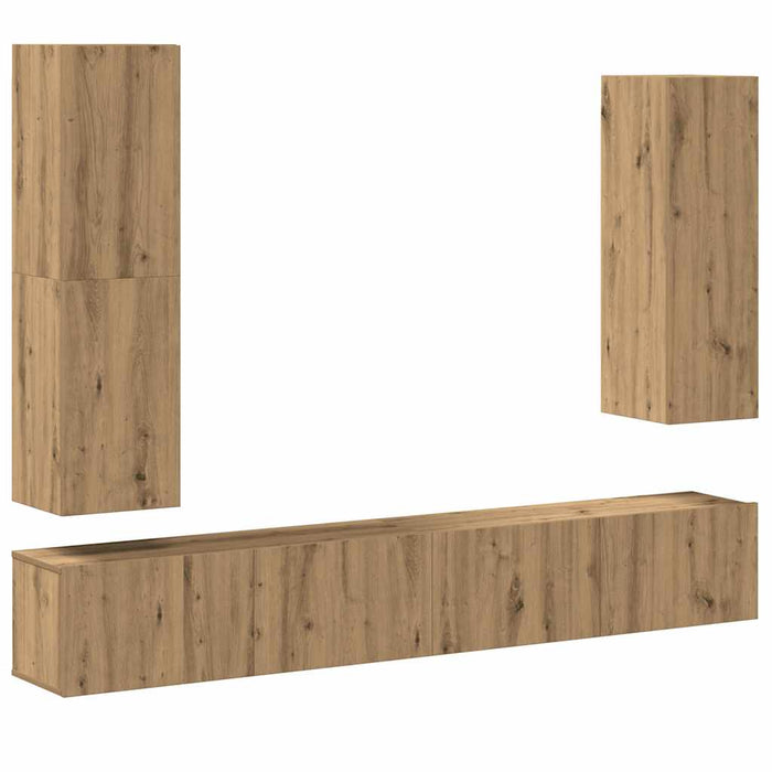 Set dulap TV 4 piese montat pe perete Stejar artizanal WALTI