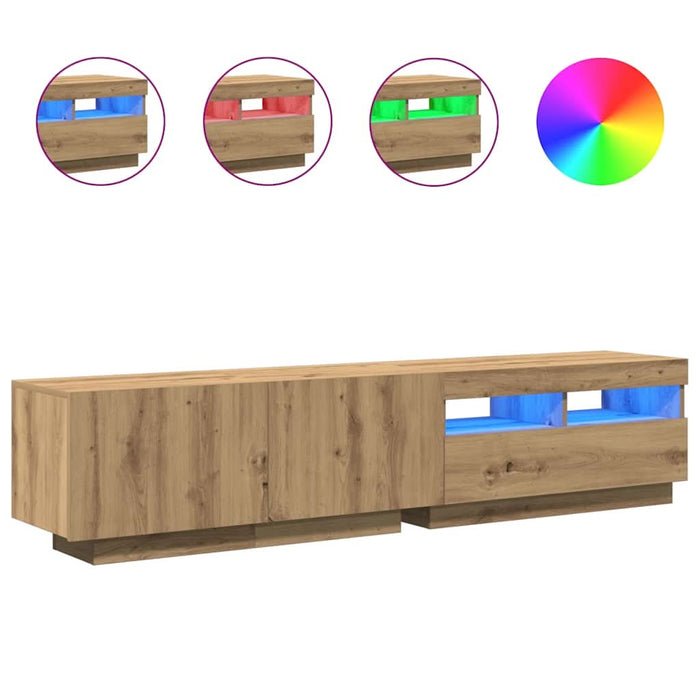 Dulap TV cu LED stejar artizanal 180x35x40 cm lemn prelucrat - WALTI WALTI