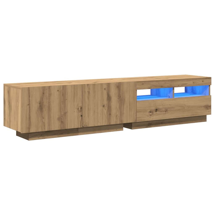 Dulap TV cu LED stejar artizanal 180x35x40 cm lemn prelucrat - WALTI WALTI