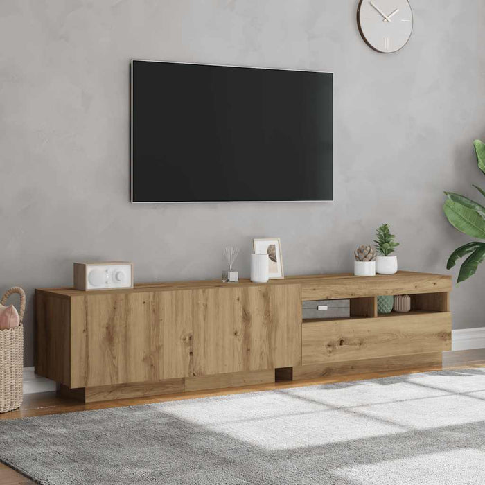 Dulap TV cu LED stejar artizanal 180x35x40 cm lemn prelucrat - WALTI WALTI