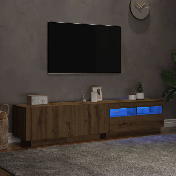 Dulap TV cu LED stejar artizanal 180x35x40 cm lemn prelucrat - WALTI WALTI
