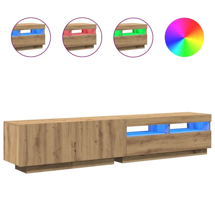 Dulap TV cu LED stejar artizanal 200x35x40 cm lemn prelucrat - WALTI WALTI