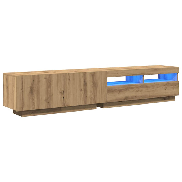 Dulap TV cu LED stejar artizanal 200x35x40 cm lemn prelucrat - WALTI WALTI