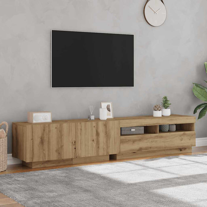 Dulap TV cu LED stejar artizanal 200x35x40 cm lemn prelucrat - WALTI WALTI
