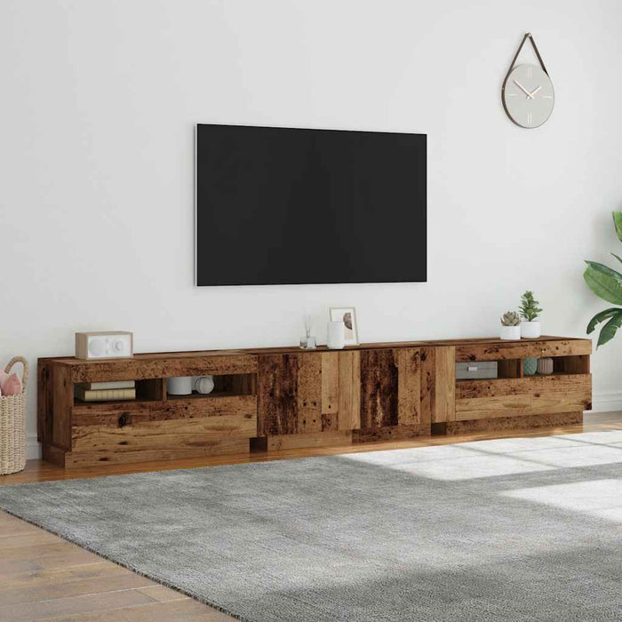 Dulap TV cu lumini LED lemn vechi 260x35x40 cm lemn prelucrat - WALTI WALTI