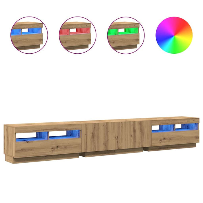 Dulap TV cu LED stejar artizanal 260x35x40 cm lemn prelucrat - WALTI WALTI
