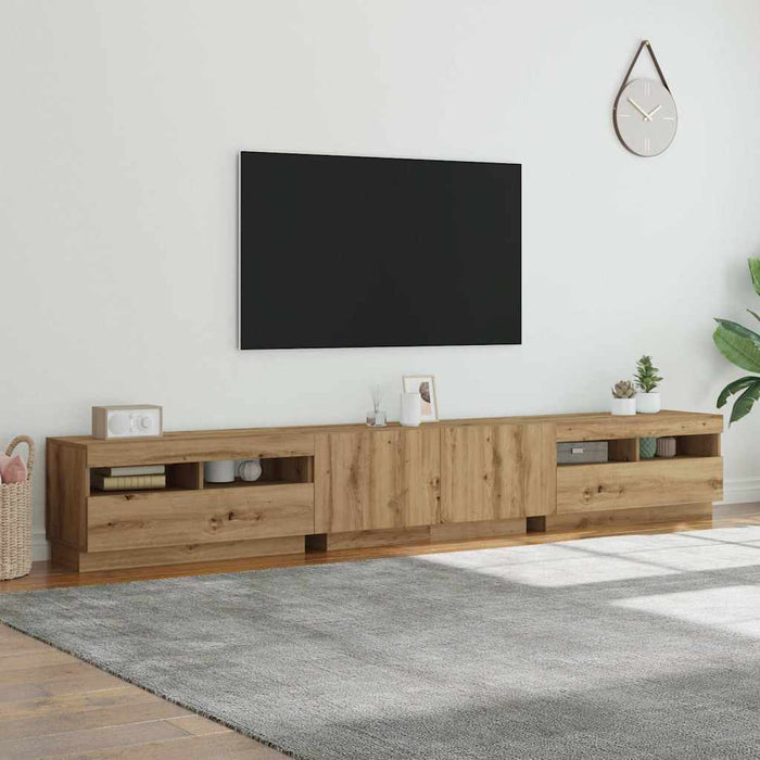 Dulap TV cu LED stejar artizanal 260x35x40 cm lemn prelucrat - WALTI WALTI