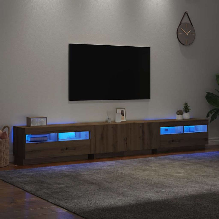 Dulap TV cu LED stejar artizanal 260x35x40 cm lemn prelucrat - WALTI WALTI