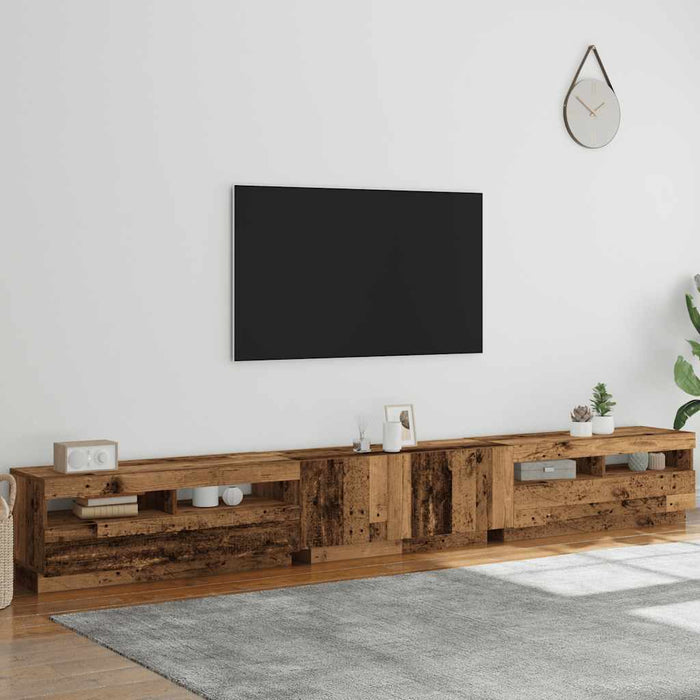 Dulap TV cu lumini LED lemn vechi 300x35x40 cm lemn prelucrat - WALTI WALTI