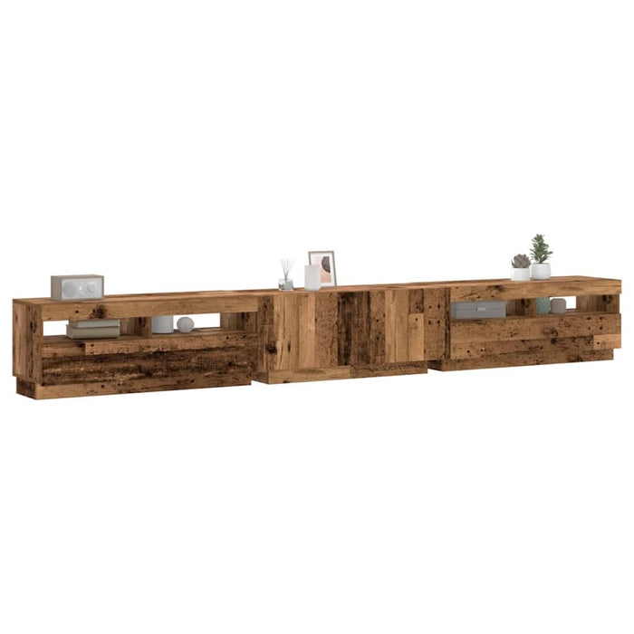 Dulap TV cu lumini LED lemn vechi 300x35x40 cm lemn prelucrat - WALTI WALTI
