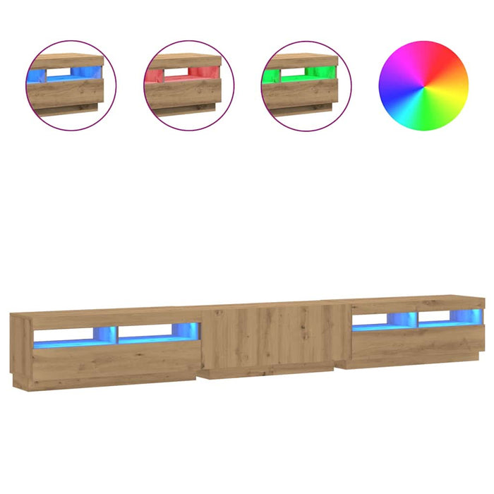 Dulap TV cu LED stejar artizanal 300x35x40 cm lemn prelucrat - WALTI WALTI