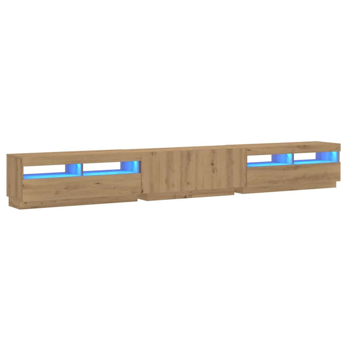 Dulap TV cu LED stejar artizanal 300x35x40 cm lemn prelucrat - WALTI WALTI