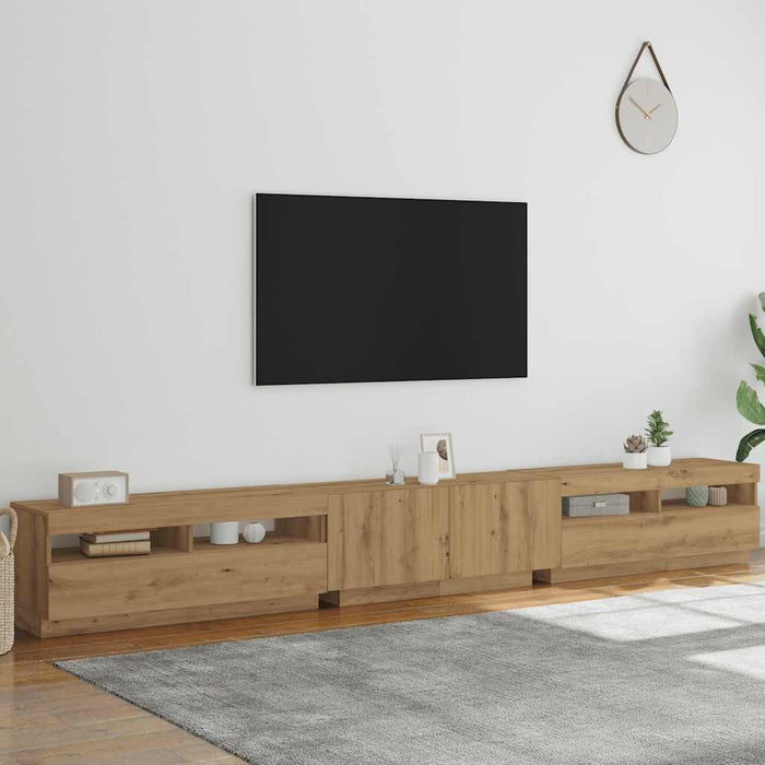 Dulap TV cu LED stejar artizanal 300x35x40 cm lemn prelucrat - WALTI WALTI