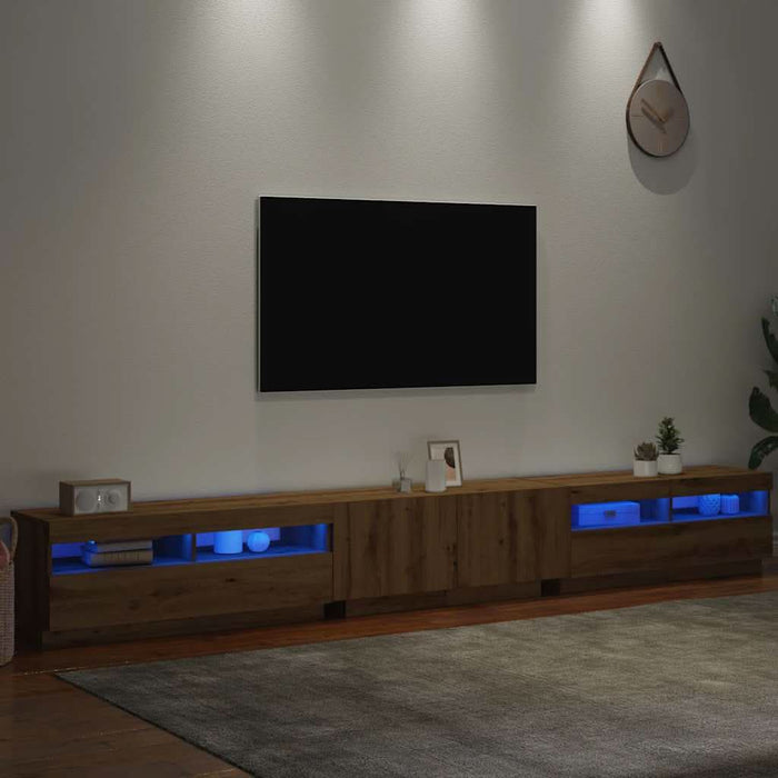 Dulap TV cu LED stejar artizanal 300x35x40 cm lemn prelucrat - WALTI WALTI