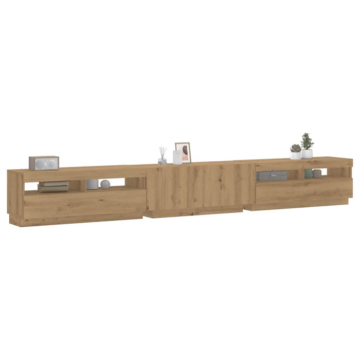 Dulap TV cu LED stejar artizanal 300x35x40 cm lemn prelucrat - WALTI WALTI