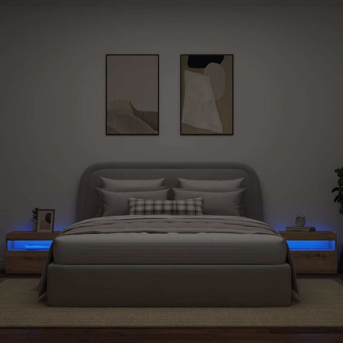 Noptiera cu lumini LED Stejar Artisan 60x35x40cm Lemn prelucrat - WALTI WALTI