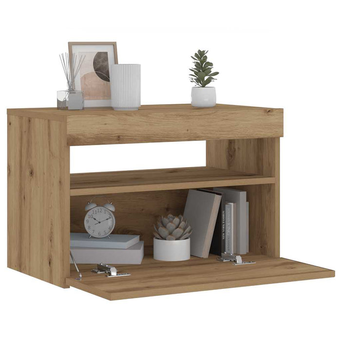 Noptiera cu lumini LED Stejar Artisan 60x35x40cm Lemn prelucrat - WALTI WALTI