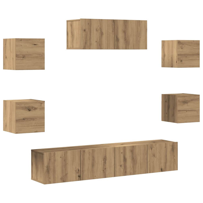 Set dulap TV 7 piese Stejar Artisan montat pe perete - WALTI WALTI