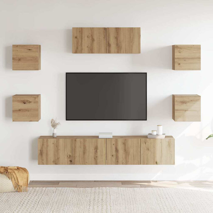 Set dulap TV 7 piese Stejar Artisan montat pe perete - WALTI WALTI