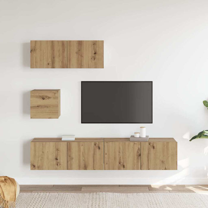 Set dulap TV 4 piese montat pe perete Stejar artizanal - WALTI WALTI