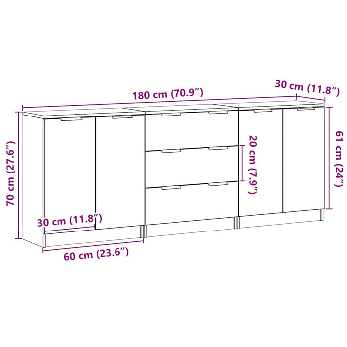 Dulap, 3 buc., stejar artizanal, 60x30x70 cm, lemn prelucrat - WALTI WALTI